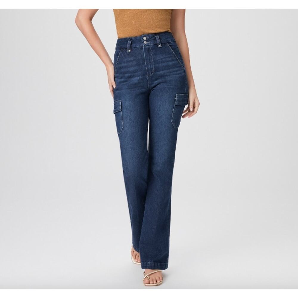 PAIGE Jeans Womens 31 Blue Dion Cargo Flare High Rise Stretch Gracie Lou